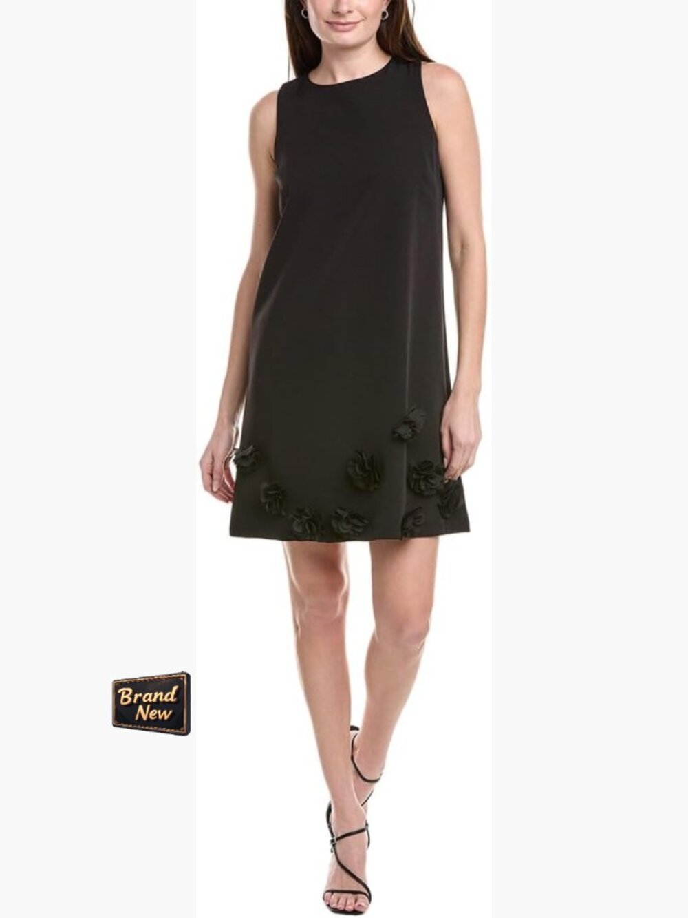 Sleeveless Shift Dress with Rosette Hem, Knee-Length, Polyester Blend